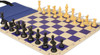 Standard Club Easy-Carry Triple Weighted Plastic Chess Set Black & Camel Pieces with Vinyl Rollup Board - Blue