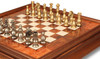 Classic French-Style Staunton Solid Brass Chess Set with Elm Burl Chess Case