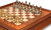 Classic French-Style Staunton Solid Brass Chess Set with Elm Burl Chess Case