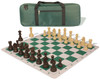 German Knight Deluxe Carry-All Plastic Chess Set Brown & Natural Wood Grain Pieces with Lightweight Floppy Board – Green