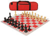 Conqueror Large Carry-All Plastic Chess Set Black & Camel Pieces with Red Lightweight Floppy Board & Bag