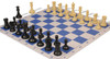 Conqueror Plastic Chess Set Black & Camel Pieces with Blue Lightweight Floppy Board Camel Pieces Zoom