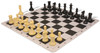 Conqueror Plastic Chess Set Black & Camel Pieces with Black Lightweight Floppy Board Black Pieces View