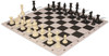 Standard Club Easy-Carry Plastic Chess Set Black & Ivory Pieces with Black Lightweight Floppy Board Black Pieces View