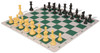Standard Club Easy-Carry Plastic Chess Set Black & Camel Pieces with Green Lightweight Floppy Board Black Pieces View