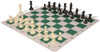 Weighted Standard Club Easy-Carry Plastic Chess Set Black & Ivory Pieces with Lightweight Floppy Board - Green