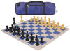 Standard Club Large Carry-All Plastic Chess Set Black & Camel Pieces with Blue Lightweight Floppy Board & Bag