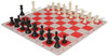 Standard Club Plastic Chess Set Black & Ivory Pieces with Red Lightweight Floppy Board Ivory Pieces View