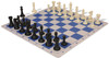 Executive Plastic Chess Set Black & Ivory Pieces with Blue Lightweight Floppy Board Ivory Pieces View