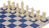 Professional Plastic Chess Set Black & Ivory Pieces with Blue Lightweight Floppy Board Ivory Pieces