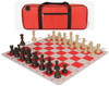 German Knight Deluxe Carry-All Plastic Chess Set Brown & Natural Wood Grain Pieces with Floppy Board – Red