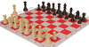 German Knight Deluxe Carry-All Plastic Chess Set Brown & Natural Wood Grain Pieces with Floppy Board – Red
