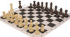 German Knight Plastic Chess Set Brown & Natural Wood Grain Pieces with Black Lightweight Floppy Board Brown Pieces Zoom