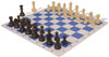 German Knight Plastic Chess Set Brown & Natural Wood Grain Pieces with Blue Lightweight Floppy Board Natural Pieces View
