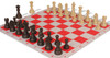 German Knight Plastic Chess Set Brown & Natural Wood Grain Pieces with Red Lightweight Floppy Board Natural Pieces Zoom