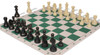 German Knight Plastic Chess Set Black & Aged Ivory Pieces with Green Lightweight Floppy Board Ivory Pieces Zoom