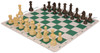 German Knight Large Carry-All Plastic Chess Set Wood Grain Pieces with Green Lightweight Floppy Board Brown Pieces View