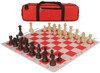 German Knight Large Carry-All Plastic Chess Set Wood Grain Pieces with Red Lightweight Floppy Board & Bag