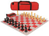 Standard Club Carry-All Plastic Chess Set - Black & Camel Pieces with Clock, Bag, & Floppy Board - Red
