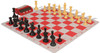 Standard Club Carry-All Plastic Chess Set - Black & Camel Pieces with Clock, Bag, & Floppy Board - Red
