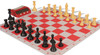 Standard Club Carry-All Plastic Chess Set - Black & Camel Pieces with Clock, Bag, & Floppy Board - Red