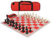 Weighted Standard Club Large Carry-All Plastic Chess Set Black & Ivory Pieces with Bag, Clock, & Lightweight Floppy Board - Red