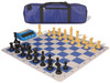 Weighted Standard Club Large Carry-All Plastic Chess Set Black & Camel Pieces with Bag, Clock, & Lightweight Floppy Board - Royal Blue