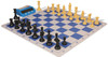 Weighted Standard Club Large Carry-All Plastic Chess Set Black & Camel Pieces with Bag, Clock, & Lightweight Floppy Board - Royal Blue