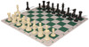 Executive Carry-All Plastic Chess Set - Black & Ivory Pieces with Clock & Floppy Board - Green