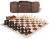 Conqueror Deluxe Carry-All Plastic Chess Set Black & Ivory Pieces with Clock & Lightweight Floppy Board - Brown