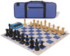 Professional Deluxe Carry-All Plastic Chess Set Black & Camel Pieces with Clock & Lightweight Floppy Board – Royal Blue