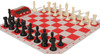 Executive Deluxe Carry-All Plastic Chess Set Black & Ivory Pieces with Clock & Floppy Board & Bag - Red