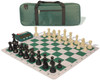 Tournament Special Deluxe Carry-All Plastic Chess Set - Black & Aged Ivory Pieces with Clock & Floppy Board – Green