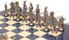 Large Napoleon Theme Metal Chess Set with Blue Ash Burl Chess Board