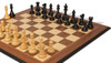 British Staunton Chess Set Ebony & Boxwood Pieces with Walnut Molded Edge Board & Box - 4" King