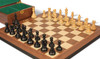 British Staunton Chess Set Ebony & Boxwood Pieces with Walnut Molded Edge Board & Box - 4" King