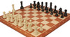 German Knight Plastic Chess Set Black & Aged Ivory Pieces with Sunrise Mahogany Notated Board - 3.75" King