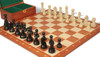 German Knight Plastic Chess Set Black & Aged Ivory Pieces with Sunrise Mahogany Notated Board & Box - 3.75" King