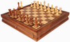 New Exclusive Staunton Chess Set Acacia & Boxwood Pieces with Deluxe Two-Drawer Walnut Case - 3.5" King