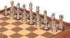 Decorative Staunton Silver & Black Anodized Chess Set with Deluxe Two-Drawer Walnut Case - 3.5" King