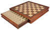 Decorative Staunton Silver & Black Anodized Chess Set with Deluxe Two-Drawer Walnut Case - 3.5" King