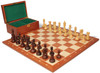 Leningrad Staunton Chess Set Rosewood & Boxwood Pieces with Sunrise Mahogany Notated Board & Box - 4" King