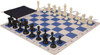 Master Series Classroom Double-Weighted Plastic Chess Set - Black & Ivory Pieces with Floppy Board & Bag - Blue