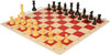 Standard Club Easy-Carry Plastic Chess Set Black & Camel Pieces with Vinyl Rollup Board- Red