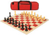 Standard Club Carry-All Plastic Chess Set Black & Camel Pieces with Rollup Board - Red