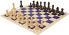 German Knight Carry-All Plastic Chess Set Wood Grain Pieces with Vinyl Rollup Board – Blue