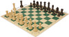 German Knight Carry-All Plastic Chess Set Wood Grain Pieces with Vinyl Rollup Board – Green