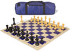 Master Series Carry-All Plastic Chess Set Black & Camel Pieces with Vinyl Rollup Board - Blue