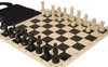 German Knight Easy-Carry Plastic Chess Set Black & Aged Ivory Pieces with Vinyl Rollup Board – Black