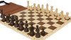 German Knight Easy-Carry Plastic Chess Set Wood Grain Pieces with Vinyl Rollup Board – Brown